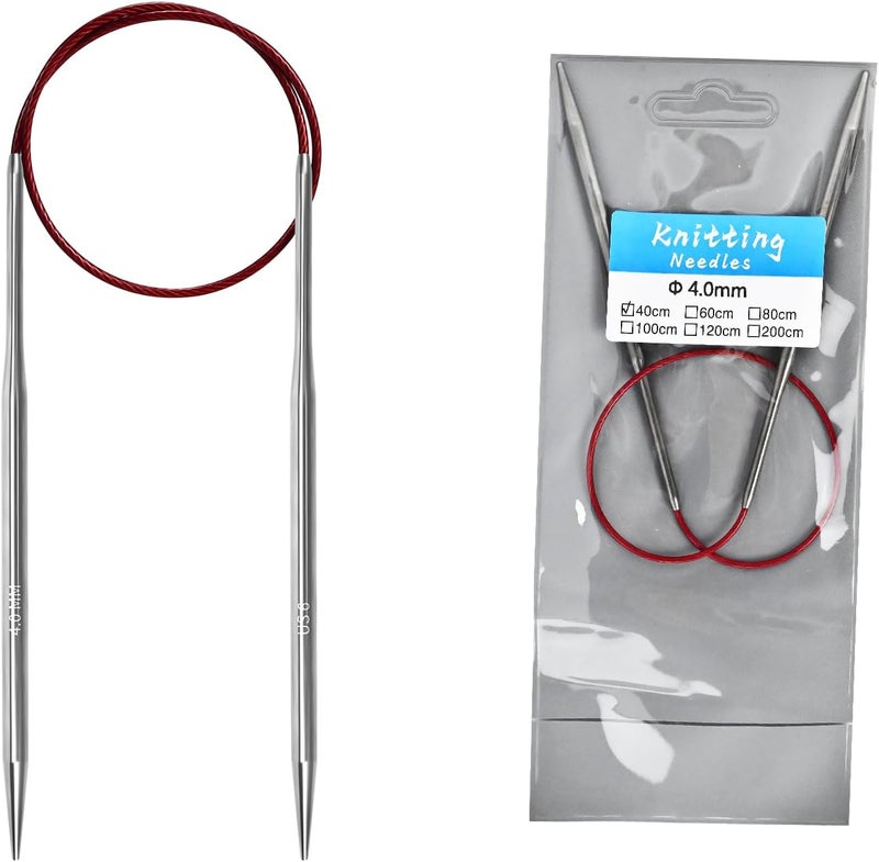 Soosui 4.0mm Circular Knitting Needles - 16-inch/40cm US6 Ergonomic Stainless Steel Set with Tangle-Free Cable and Smooth Joints, Ideal for Hats, Socks, and Sleeves - Image 1